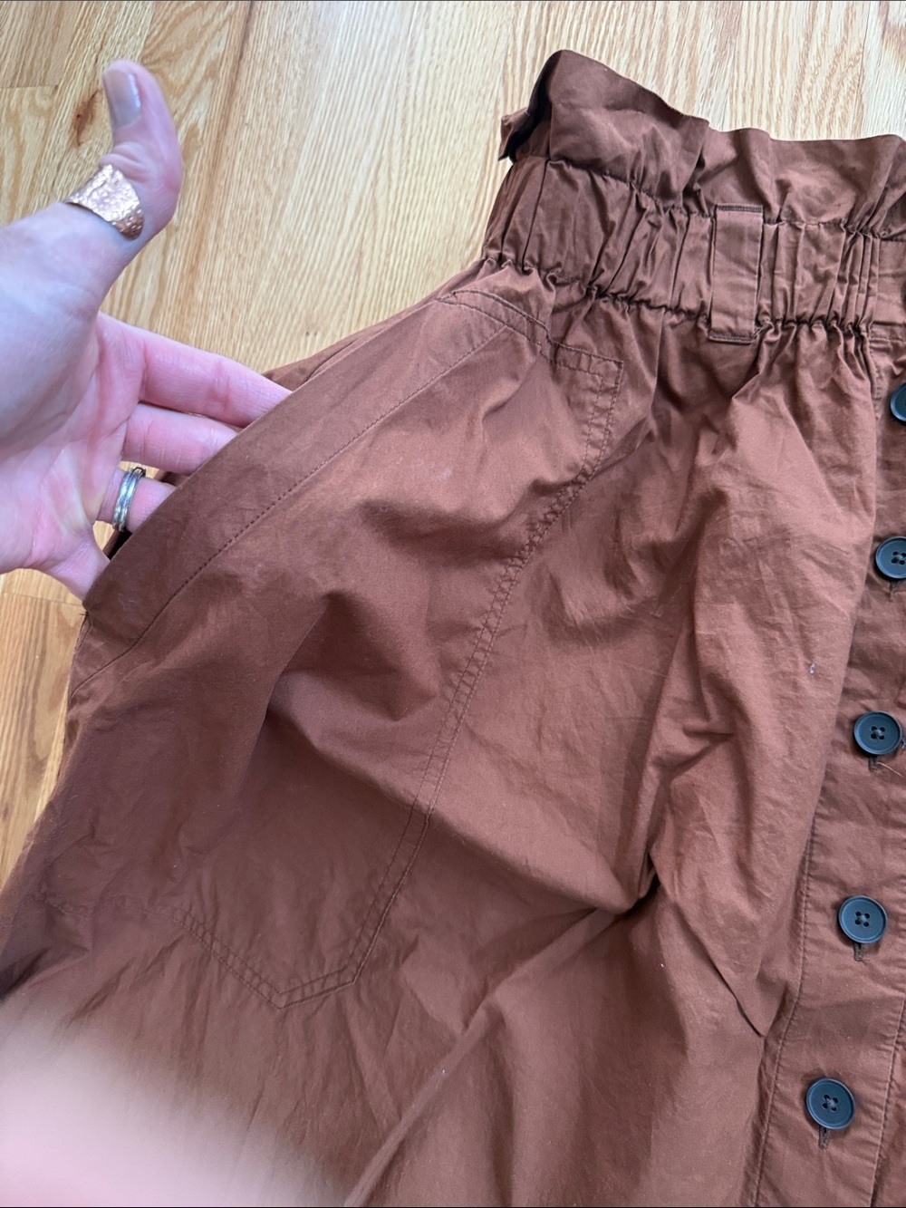 Everlane Rust-Brown Button-Front A-Line Skirt - Picture 2 of 12
